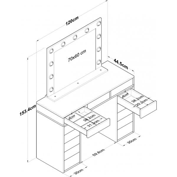 Bijou toalettbord med speil 19 - 120 x 44,5 cm - Hvit Bijou toalettbord med speil 19 - 120 x 44,5 cm - Hvit