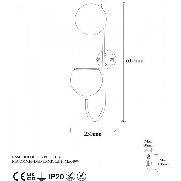 Potter vegglampe 11475 - Sort/hvit Potter vegglampe 11475 - Sort/hvit