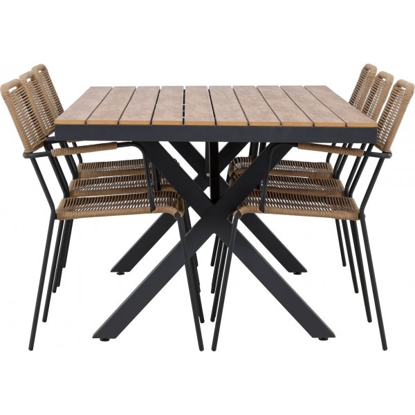 Garcia rektangulært spisestuesett med 6 Lindos stoler - Brun/svart + 6.00 x Stolpute Garcia rektangulært spisestuesett med 6 Lindos stoler - Brun/svart + 6.00 x Stolpute