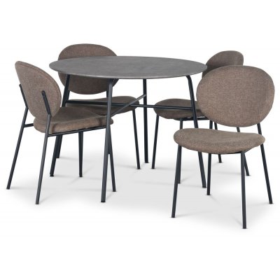 Tofta spisegruppe Ø100 cm bord i betongimitasjon + 4 stk Tofta brune stoler