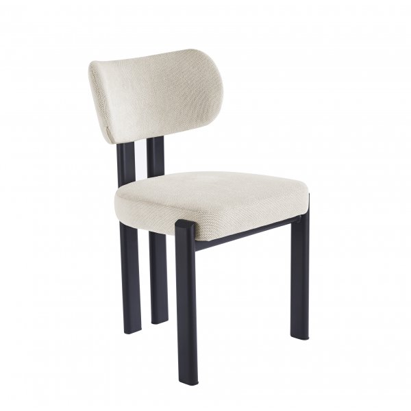 Spisegruppe Crossby uttrekkbart bord Ø120-200cm i svartbeiset eik med 8 Callum spisestoler i beige stoff Spisegruppe Crossby uttrekkbart bord Ø120-200cm i svartbeiset eik med 8 Callum spisestoler i beige stoff