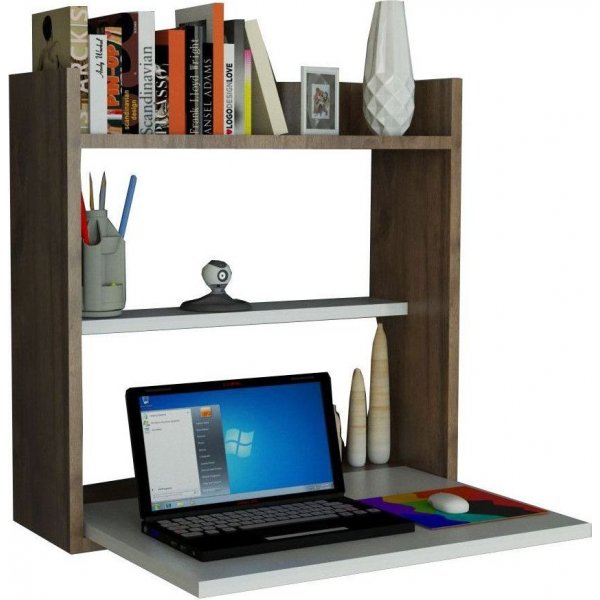 PC-bord | Skrivebordshylle - Hvit/valn�tt