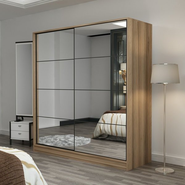 Kapusta garderobe med speildører, 220x52x210 cm - Brun Kapusta garderobe med speildører, 220x52x210 cm - Brun