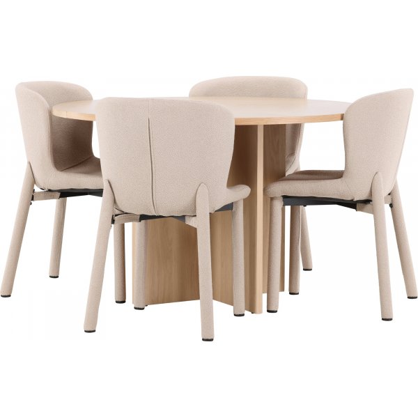 Spisebord Strada med 4 Astoria stoler - Beige/hvitvask Spisebord Strada med 4 Astoria stoler - Beige/hvitvask