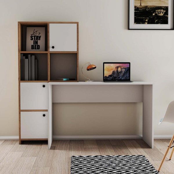 Silence skrivebord 156,8 x 51,5 cm, venstre - Hvit/eik Silence skrivebord 156,8 x 51,5 cm, venstre - Hvit/eik