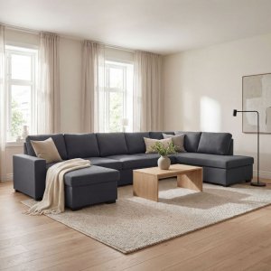 Solna m�rkegr� vendbar U-sofa 367 cm + M�belf�tter