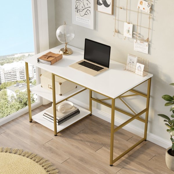 Voyage skrivebord 23, 120 x 60 cm - Hvit/gull Voyage skrivebord 23, 120 x 60 cm - Hvit/gull