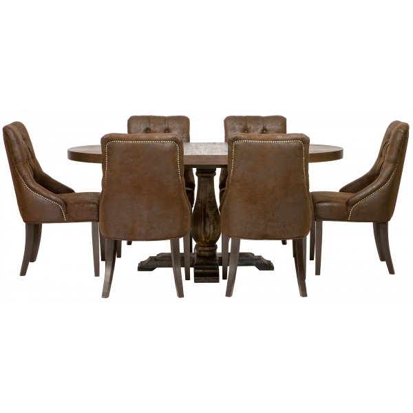 Spisegruppe: Lamier spisebord rundt + 6 st Tuva Europa stoler - mocca Spisegruppe: Lamier spisebord rundt + 6 st Tuva Europa stoler - mocca