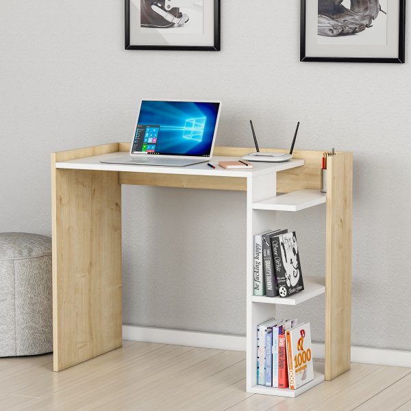 Ruby skrivebord 90,6x46,8 cm - Hvit/eik Ruby skrivebord 90,6x46,8 cm - Hvit/eik