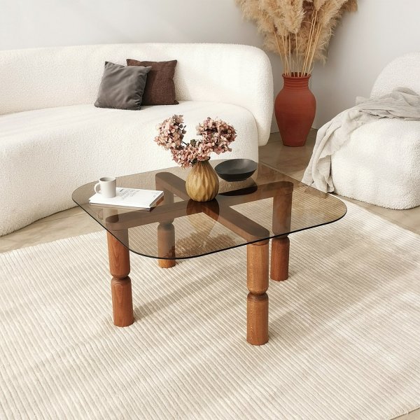 Kei salongbord 80 x 80 cm - Valnøtt/bronse Kei salongbord 80 x 80 cm - Valnøtt/bronse