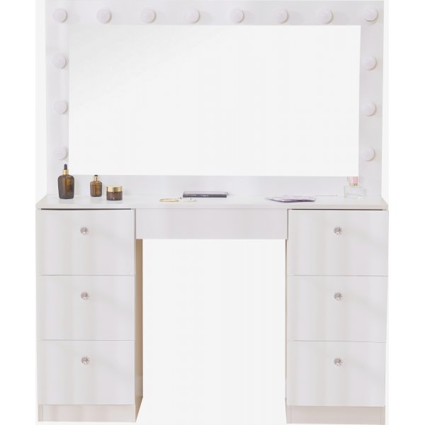 Sminkbord med speil, belysning og krystallhåndtak Sminkbord med speil, belysning og krystallhåndtak