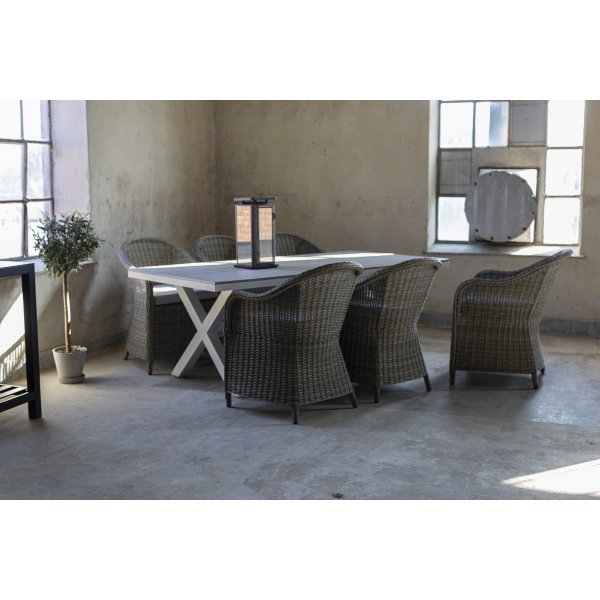 spisegruppe Kvikksølvbord inkl 6 lenestoler - Kunstrotting/beige spisegruppe Kvikksølvbord inkl 6 lenestoler - Kunstrotting/beige