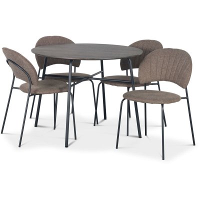 Tofta spisegruppe Ø100 cm bord i mørkt tre + 4 stk Hogrän brune stoler