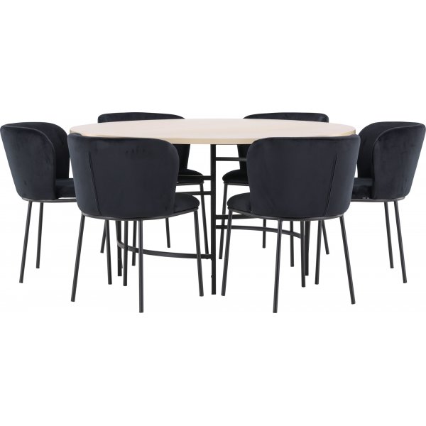 Spisebord Copenhagen med 6 Edina stoler - Sort/hvitkalket Spisebord Copenhagen med 6 Edina stoler - Sort/hvitkalket