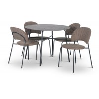 Tofta spisegruppe Ø100 cm bord i betongimitasjon + 4 stk Hogrän brune stoler Tofta spisegruppe Ø100 cm bord i betongimitasjon + 4 stk Hogrän brune stoler