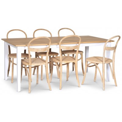 Fårö spisegruppe; spisebord 180x90 cm - Hvit / oljet eik med 6 stk Danderyd No.16 stoler whitewash