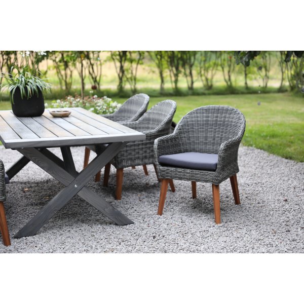 Oxford utend�rs spisegruppe: gr�tt bord 220 cm, inkludert 6 stk. Valetta lenestoler i gr� kunstrotting