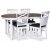 Skagen spisegruppe; spisebord 160/210x90 cm - Hvit / brunoljet eik med 4 Skagenstoler med kryss, grått stoff