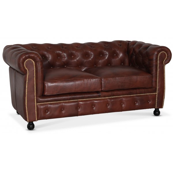 Chesterfield Old England 2-seters sofa - antikkbehandlet skinn + Flekkfjerner for mbler