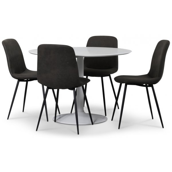 Seat spisegruppe, rundt spisebord med 4 stk Smokey spisestoler - Hvit/Vintage