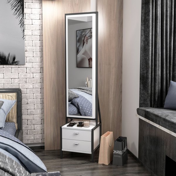 Elegant speil i full lengde med oppbevaring - Hvit + Kart med møbelpoter inkludert! Elegant speil i full lengde med oppbevaring - Hvit + Kart med møbelpoter inkludert!