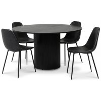 Pose spisegruppe: Bord Ø130 cm inkludert 4 stk skallstoler - Svart Pose spisegruppe: Bord Ø130 cm inkludert 4 stk skallstoler - Svart