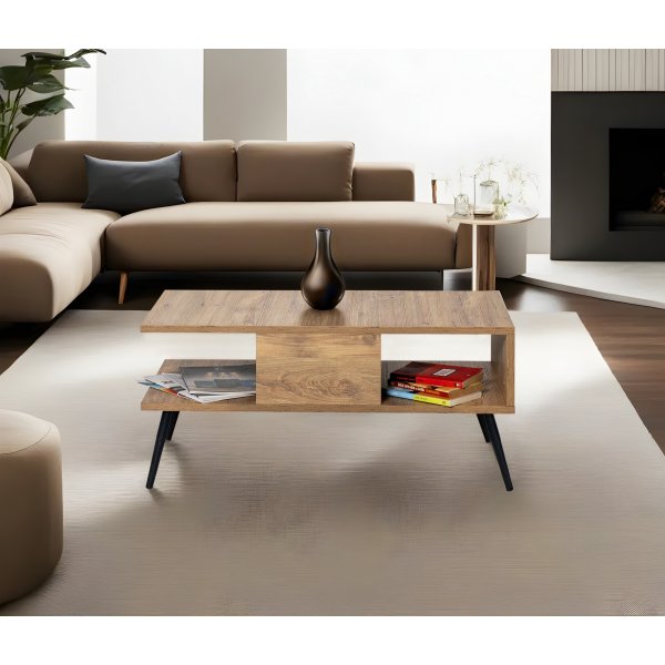 Bukle sofabord 90 x 50 cm - Furu/sort Bukle sofabord 90 x 50 cm - Furu/sort