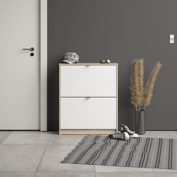 Sko dypt skoskap med 2 rom - Eik/hvit