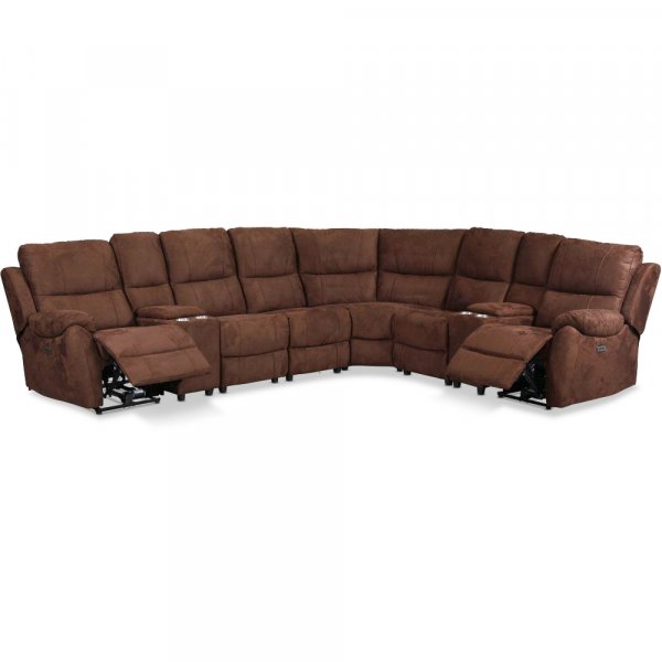 Enjoy Hollywood recliner-hjrnesofa - 6-seters (elektrisk) i brunt mikrofiberstoff