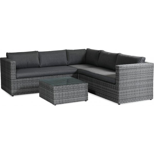 Sardinia hjrnesofa med bord i kunstrotting - Grmelert