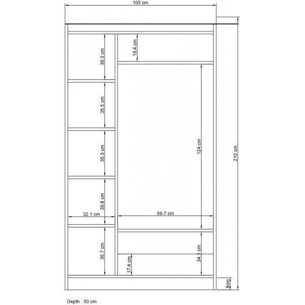 Lavinia garderobeskap 105 x 50 x 210 cm - Hvit Lavinia garderobeskap 105 x 50 x 210 cm - Hvit