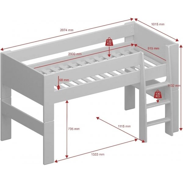 For barn loftseng 90 x 200 cm - Ren hvit For barn loftseng 90 x 200 cm - Ren hvit