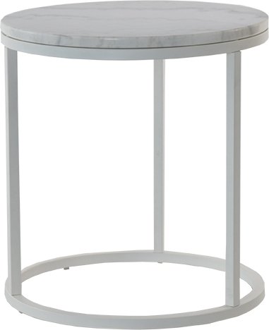 Accent sofabord rundt 50 - hvit marmor / hvit underdel