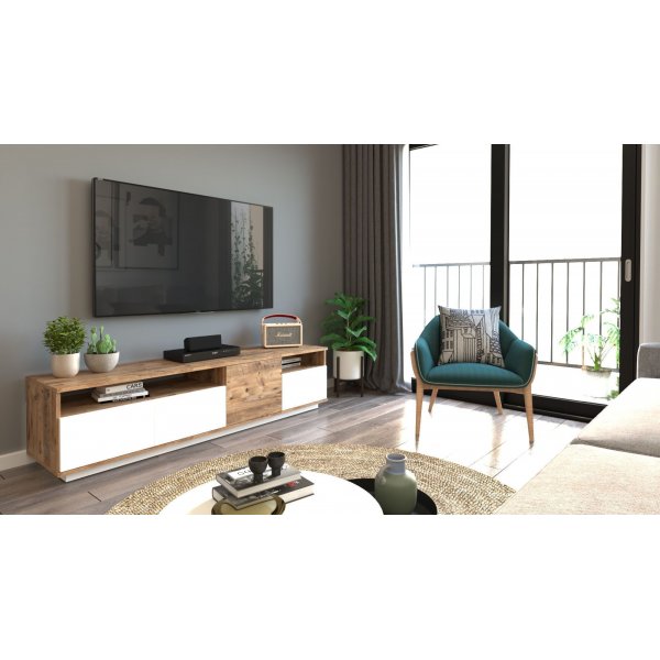 Future mediebenk 5 - Furu/hvit