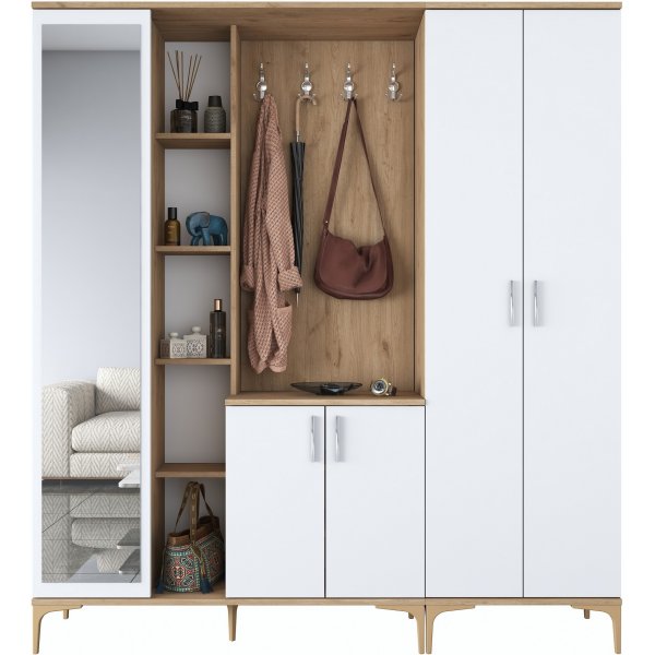 Esa hallmøbler 180 x 37,5 x 198,6 cm Variant A - Valnøtt/hvit Esa hallmøbler 180 x 37,5 x 198,6 cm Variant A - Valnøtt/hvit