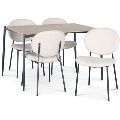 Lokrume spisegruppe Ø120 cm bord i lyst tre + 4 stk Tofta beige stoler