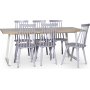 Edge dining gruppe; Spisebord i hvit HPL 190x90 cm med 6 stk gr Dalsland stokkstoler