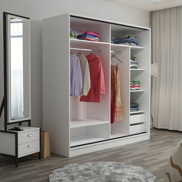 Kapusta garderobe med speildør, 180 cm - Hvit/brun Kapusta garderobe med speildør, 180 cm - Hvit/brun