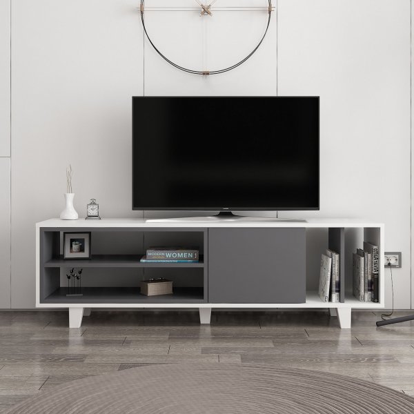 Rosmar mediebenk - Hvit/antrasitt