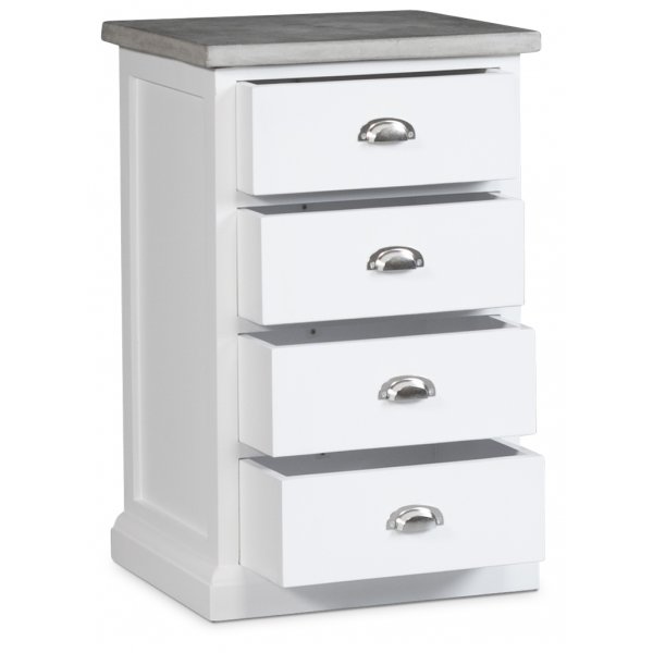 Kommode hugo med 4 skuffer - Hvit/betong + Tekstilrens for mbler