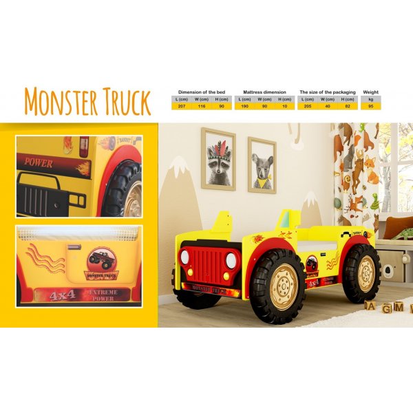 Monster truck sprinkelseng - 90 x 190 cm