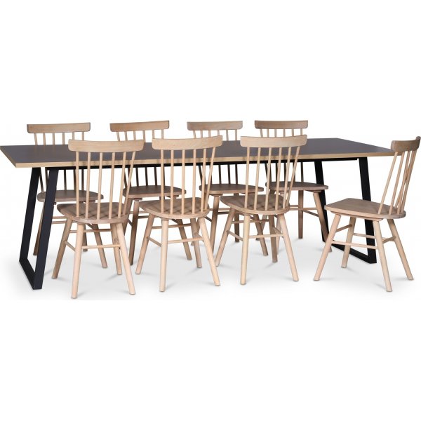 Edge 3.0 spisegruppe 240x90 cm inkludert 8 stk. hvitoljede Orust pinnestoler - gr hytrykkslaminat (HPL)