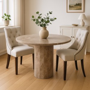 Pegani rundt spisebord i beige/grå marmor - Ø110 cm Pegani rundt spisebord i beige/grå marmor - Ø110 cm