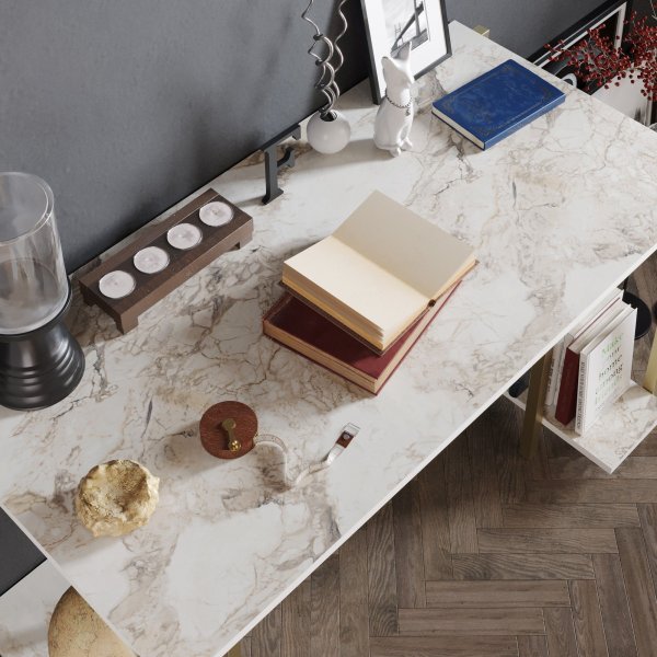 Reader skrivebord - Hvit/gull