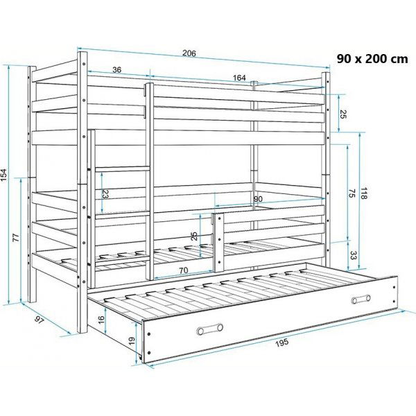 Eryk k�yeseng med ekstra seng - Alle farger og st�rrelser
