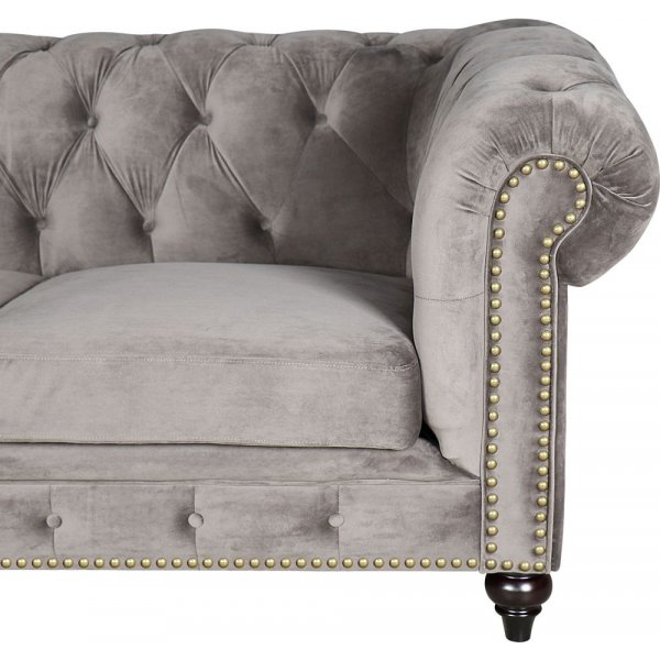 Montgomery Chesterfield 2-seters sofa - Grå fløyel Montgomery Chesterfield 2-seters sofa - Grå fløyel
