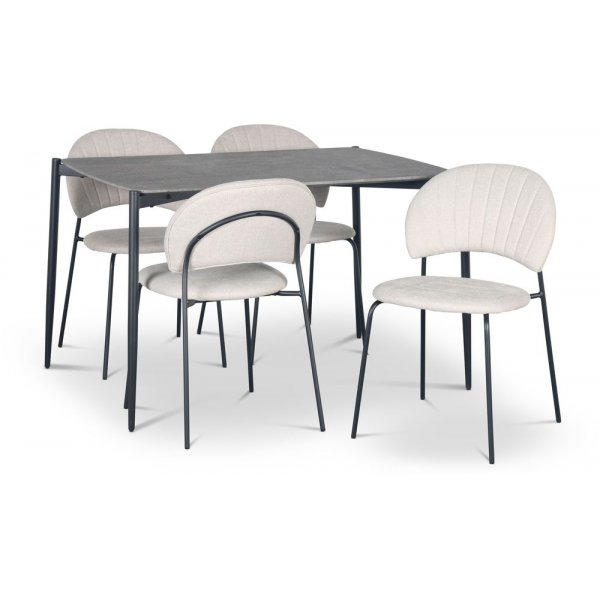 Lokrume spisegruppe med bord p 120 cm i betongimitasjon + 4 stk Hogrn beige stoler