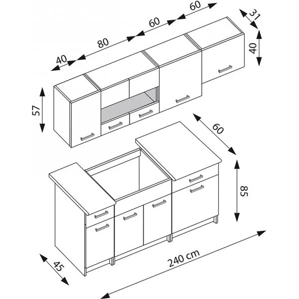 Alina komplett kjøkken 240 cm - Artisan eik/matt sort/mørk grå Alina komplett kjøkken 240 cm - Artisan eik/matt sort/mørk grå