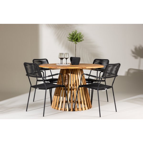Lumpur uteservering sett med 4 Lindos spisestoler - Natur/Sort