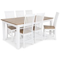 Skagen spisegruppe - 180 cm Bord inklusive 6 Herrgård Vindö stoler med sete i eikebeis - Hvit/Eikebeis Skagen spisegruppe - 180 cm Bord inklusive 6 Herrgård Vindö stoler med sete i eikebeis - Hvit/Eikebeis